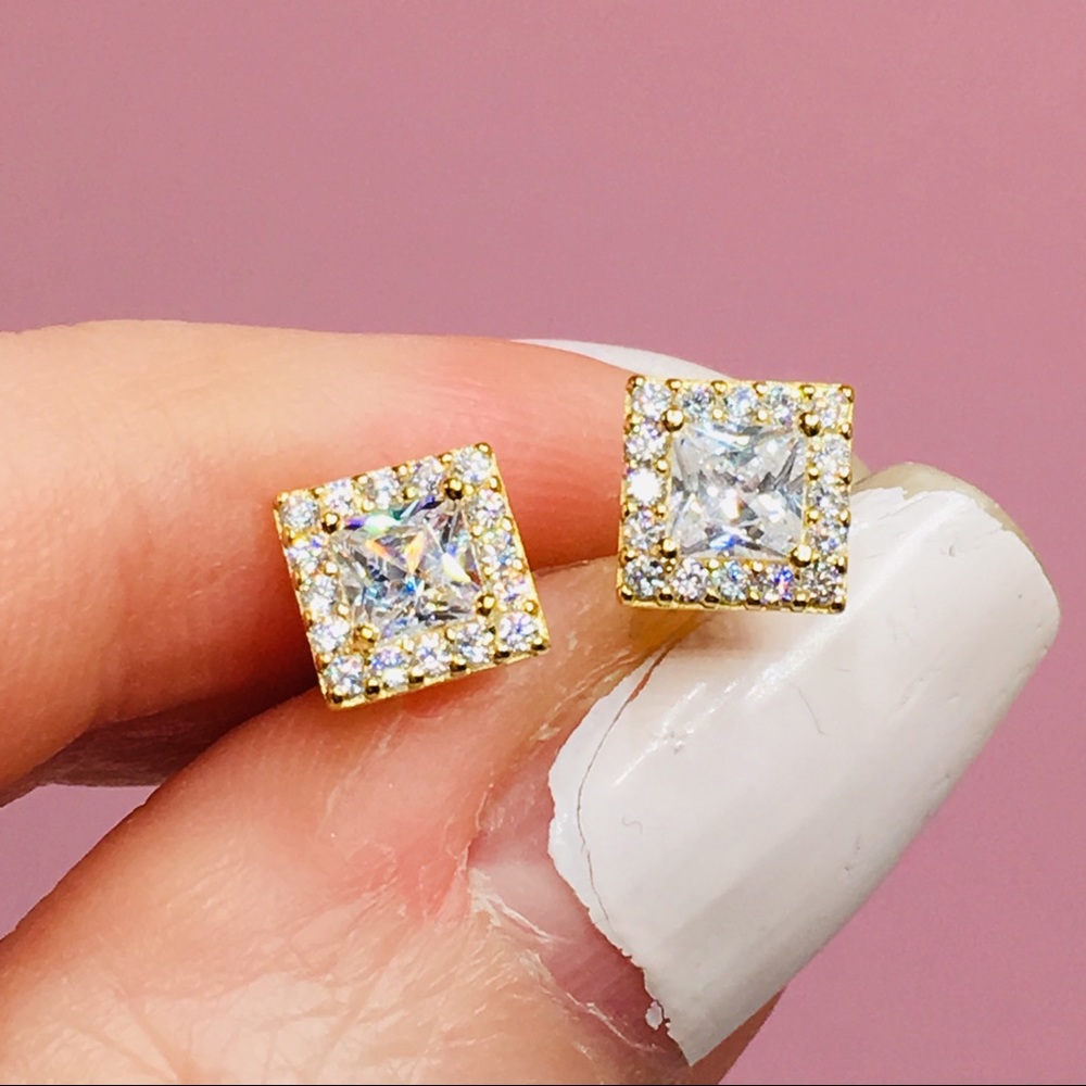 18k yellow gold halo diamond stud earrings 1.25 ct - Picture 3 of 8